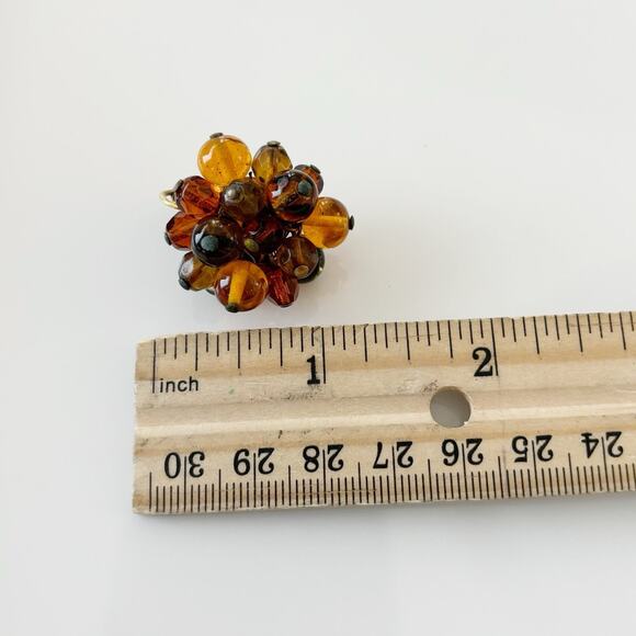 Vintage Marvella Cluster Bead Clip On Earrings Amber - Picture 7 of 10